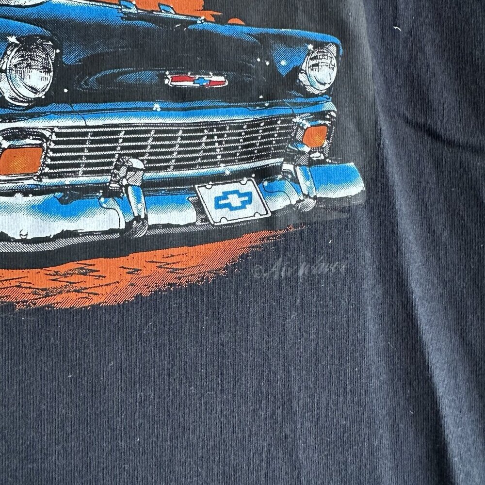 Vtg Airways Chevrolet Mens L Black Tee Get Your Kicks In A Trick Fifty Six - Picture 5 of 9